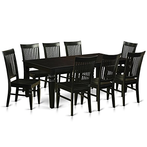 East West Furniture Logan 9 Piece Room Furniture Set Includes a Rectangle Kitchen Table with Butterfly Leaf and 8 Dining Chairs, 42x84 Inch, Black