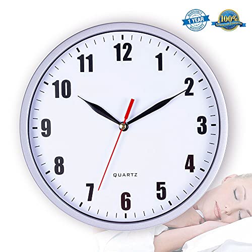 SAC SMARTEN ARTS 8" Silent Quartz Wall Clock Non-Ticking Digital Silver Wall Clocks