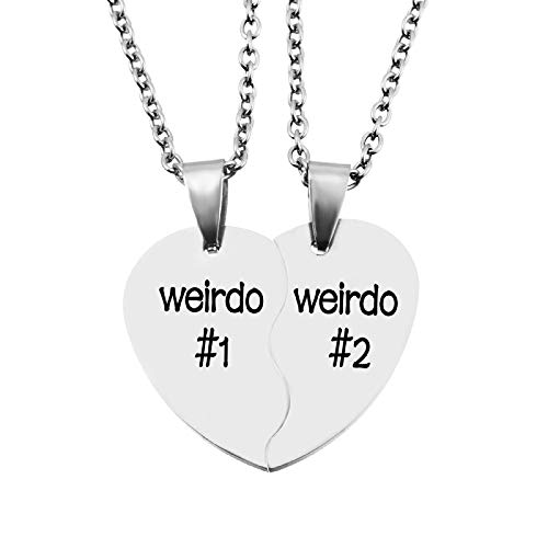 MJartoria Best Friend Necklaces BFF Necklace for 2 Friendship Valentines Day Gifts Split Heart Necklace Weirdo 1 Weirdo 2 Best Friends Forever Pendant Set