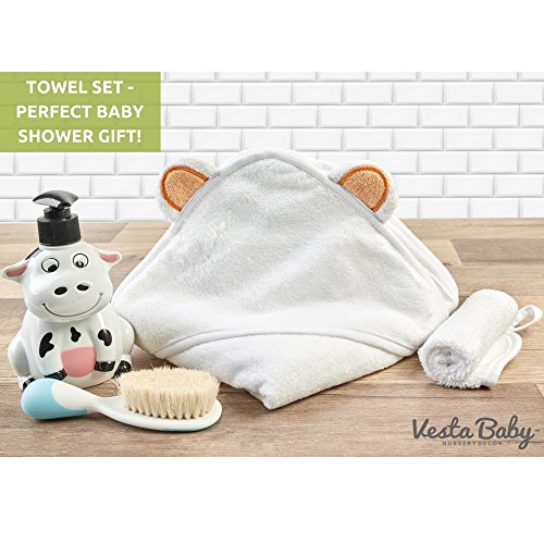 Bamboo Baby Hooded Bath Towel and Washcloth Set for Sensitive Skin, Natural Eco-Friendly 30 x 30 inch Soft Absorbent Towel for Babies, Toddlers, Infants, Little Kids