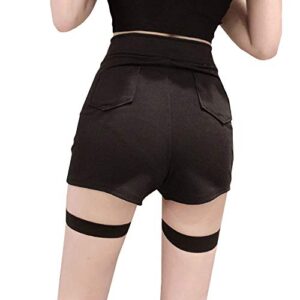 Women Black Punk Gothic Shorts Metal Hollow Out High Waist Sexy Rock Hot Shorts for Club Cosplay Party Dance