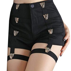 Women Black Punk Gothic Shorts Metal Hollow Out High Waist Sexy Rock Hot Shorts for Club Cosplay Party Dance