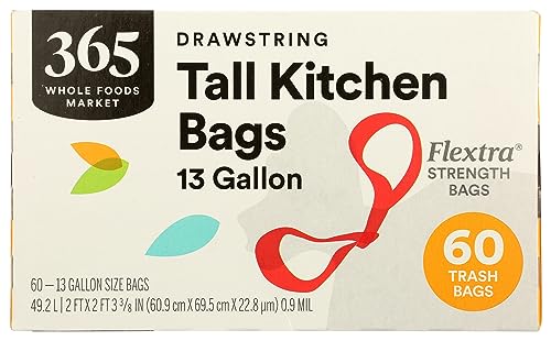 365 by Whole Foods Market, Bag Kitchen Tall Drawsting Flextra 13 Gallon, 60 Count