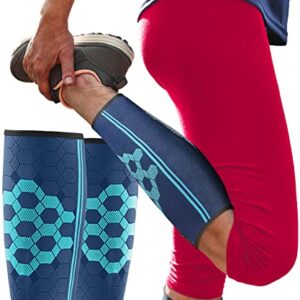 Sparthos Calf Compression Sleeves (Pair) – Leg Compression Socks for Men and Women – Shin Splint Calf Pain Relief Medical Leg Pain and Cramps Recovery Varicose Veins (Blue-M)