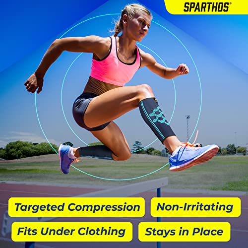 Sparthos Calf Compression Sleeves (Pair) – Leg Compression Socks for Men and Women – Shin Splint Calf Pain Relief Medical Leg Pain and Cramps Recovery Varicose Veins (Blue-M)