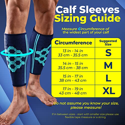 Sparthos Calf Compression Sleeves (Pair) – Leg Compression Socks for Men and Women – Shin Splint Calf Pain Relief Medical Leg Pain and Cramps Recovery Varicose Veins (Blue-M)