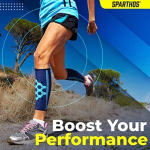 Sparthos Calf Compression Sleeves (Pair) – Leg Compression Socks for Men and Women – Shin Splint Calf Pain Relief Medical Leg Pain and Cramps Recovery Varicose Veins (Blue-M)