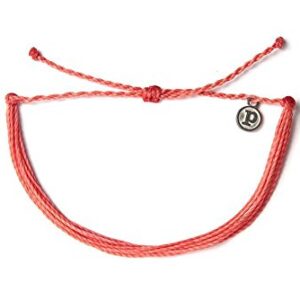 Pura Vida Solid Coral Bracelet - Handcrafted with Iron-Coated Copper Charm - Wax-Coated, 100% Waterproof