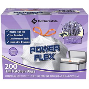 members mark power flex tall kitchen drawstring trash bags (13 gallon, 2 rolls of 100 ct, 200 count total), white