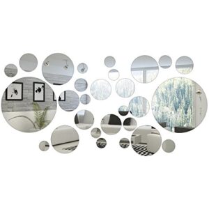 32 pieces mirror wall stickers removable acrylic mirror setting adhesive round circle mirror tiles decals for home living room bedroom decor (small size)