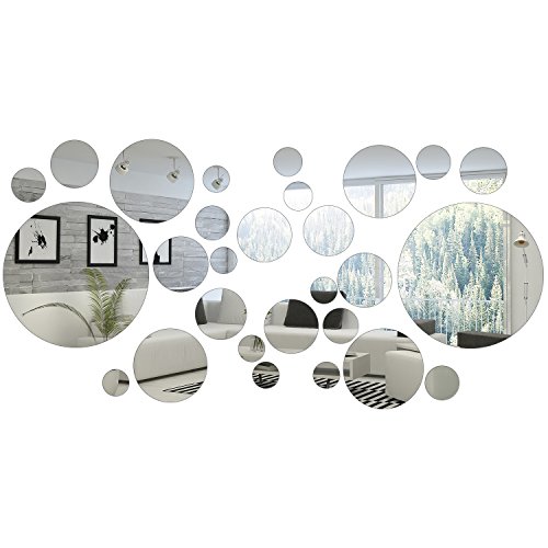 32 Pieces Mirror Wall Stickers Removable Acrylic Mirror Setting Adhesive Round Circle Mirror Tiles Decals for Home Living Room Bedroom Decor (Small Size)