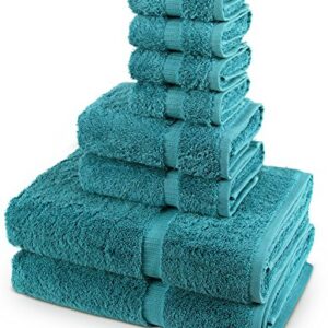 TURKUOISE TURKISH TOWEL % 100 Cotton Turkish Luxury and Super Soft Towels - 2-Piece 27x54 Bath Towels - 2-Piece 16x30 inches Hand Towels - 4-Piece 13x13 inches Washcloths - Bathroom Towel Sets