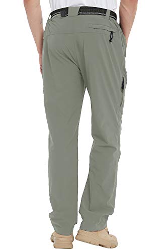 TBMPOY Men's Outdoor Lightweight Windproof Belted Quick-Dry Hiking Pants Thin Sage Green L