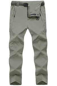 tbmpoy men's outdoor lightweight windproof belted quick-dry hiking pants thin sage green l