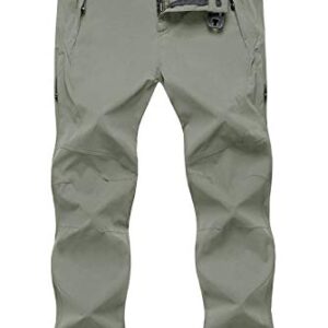 TBMPOY Men's Outdoor Lightweight Windproof Belted Quick-Dry Hiking Pants Thin Sage Green L