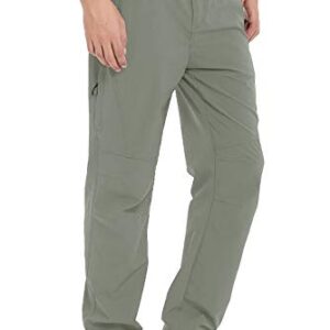 TBMPOY Men's Outdoor Lightweight Windproof Belted Quick-Dry Hiking Pants Thin Sage Green L
