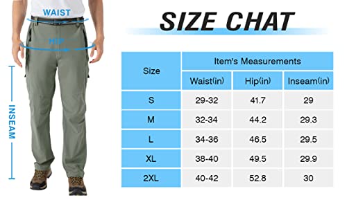 TBMPOY Men's Outdoor Lightweight Windproof Belted Quick-Dry Hiking Pants Thin Sage Green L