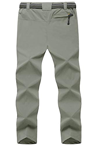 TBMPOY Men's Outdoor Lightweight Windproof Belted Quick-Dry Hiking Pants Thin Sage Green L