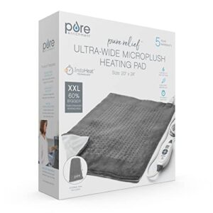 Pure Enrichment® PureRelief™ Ultra-Wide Microplush Heating Pad - 20” x 24” XXL Size & 6 Heat Settings for Temporary Neck, Shoulder & Back Pain Relief - Moist Heat Option & Machine Washable (Gray)