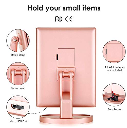 WEILY Lighted Vanity Makeup Mirror 1x/2x/3x Magnification Trifold with 36 LED Lights Touch Screen and USB Charging, 180 Degree Adjustable Stand for Countertop Cosmetic Makeup Mirror(Rose Gold)