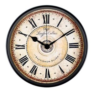 justup wall clock, 12 inch metal black wall clock european style retro vintage clock non - ticking whisper quiet battery operated with hd glass easy to read for indoor decor (black 12')
