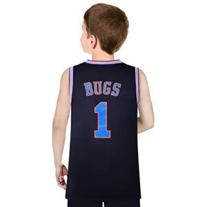tueikgu #1 bugs space movie youth basketball jersey for kids fit age 5-18 boys (black1, largel)