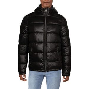 guess mens midweight puffer jacket down alternative coat, black, large us