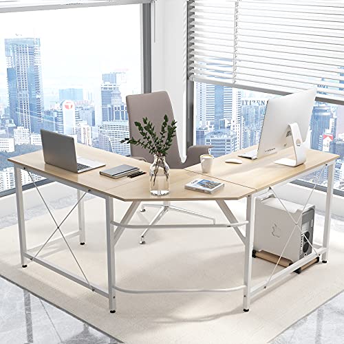 soges L-Shaped Desk 59 x 59 inches Large Computer Desk Corner Desk Office Desk Computer Table, White Oak CS-ZJ02-MO