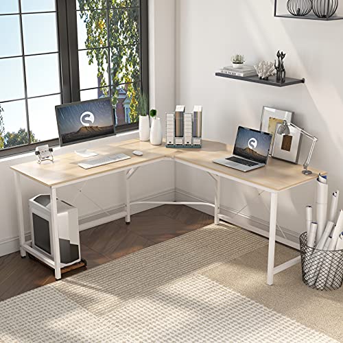 soges L-Shaped Desk 59 x 59 inches Large Computer Desk Corner Desk Office Desk Computer Table, White Oak CS-ZJ02-MO