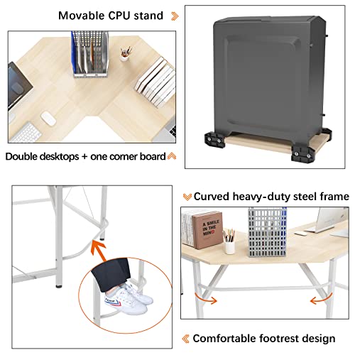 soges L-Shaped Desk 59 x 59 inches Large Computer Desk Corner Desk Office Desk Computer Table, White Oak CS-ZJ02-MO