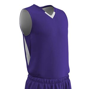 champro pivot polyester reversible basketball jersey, youth medium, purple, white