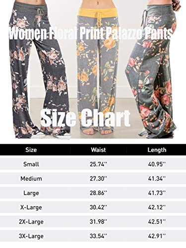 iChunhua Women's Comfy Stretch Floral Print Drawstring Palazzo Wide Leg Lounge Pants(S,Yellow)