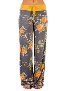 ichunhua women's comfy stretch floral print drawstring palazzo wide leg lounge pants(s,yellow)