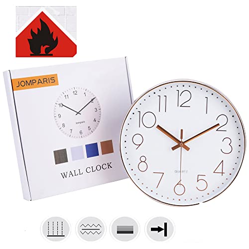 jomparis Modern 12" Battery Operated Non-Ticking Silent Sweep Movement Wall Clock Decorative for Office,Kitchen, Living Room, Bedroom, Bathroom Plastic Frame Glass Cover (Silver,Arabic Numeral)