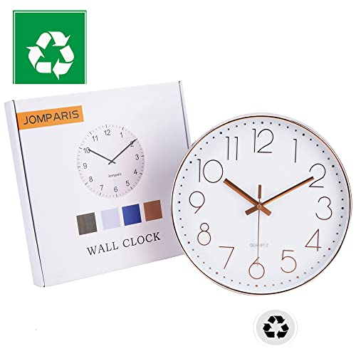 jomparis Modern 12" Battery Operated Non-Ticking Silent Sweep Movement Wall Clock Decorative for Office,Kitchen, Living Room, Bedroom, Bathroom Plastic Frame Glass Cover (Silver,Arabic Numeral)