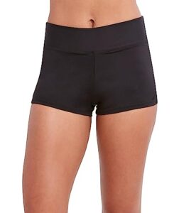nautica women's standard mid-rise flattering wide waistband boy leg bikini bottom swimsuit, black, small