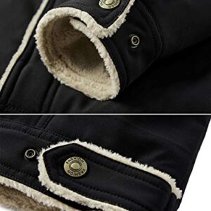 HOW'ON Men's Casual Sherpa Fleece Lined Jacket Warm Coat With Fur Collar Black L