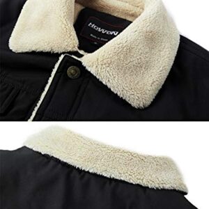 HOW'ON Men's Casual Sherpa Fleece Lined Jacket Warm Coat With Fur Collar Black L