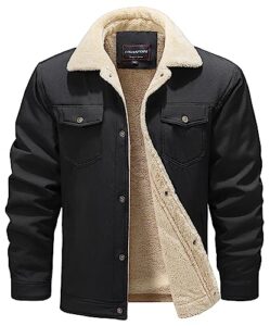 how'on men's casual sherpa fleece lined jacket warm coat with fur collar black l