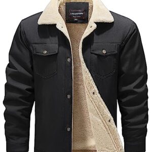 HOW'ON Men's Casual Sherpa Fleece Lined Jacket Warm Coat With Fur Collar Black L