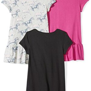 Amazon Essentials Girls' Short-Sleeve and Sleeveless Tunic Tops (Previously Spotted Zebra), Pack of 3, Black/Grey Horses/Pink, Medium