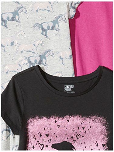 Amazon Essentials Girls' Short-Sleeve and Sleeveless Tunic Tops (Previously Spotted Zebra), Pack of 3, Black/Grey Horses/Pink, Medium