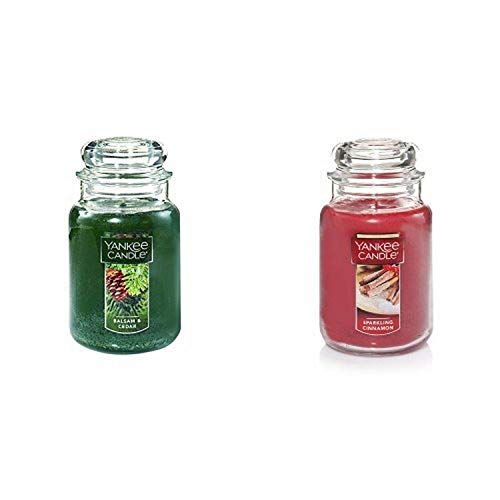 Yankee Candle Large Jar Candle, Balsam & Cedar & Yankee Candle Large Jar Candle, Sparkling Cinnamon