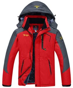 jinshi men's snow jacket waterproof ski jackets winter hooded mountain fleece jacket (red,m)
