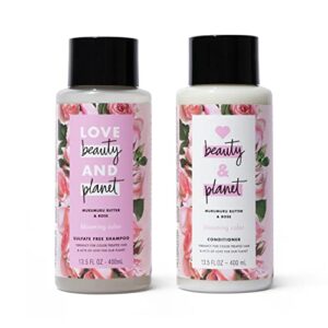 love beauty and planet shampoo & conditioner murumuru butter & rose 2 count for color-treated hair shampoo and conditioner silicone free, paraben free and vegan 13.5 oz