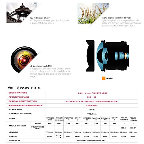 [Upgrade] Lightdow 8mm f/3.0 Aspherical MC Fisheye Lens for Canon EOS 1200D 760D 750D 700D 750D 600D 80D 70D 60D 77D Rebel T7i T6i T6s T6 T5i T5 T4i T3i SL2 Cameras