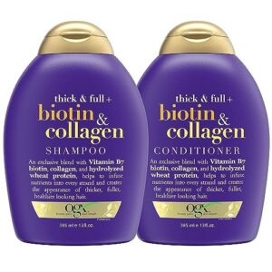 ogx thick & full + biotin & collagen shampoo & conditioner set, (packaging may vary), purple, 13 fl oz (pack of 2)