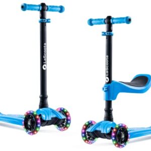 LaScoota 2-in-1 Kids Kick Scooter, Adjustable Height Handlebars and Removable Seat, 3 LED Lighted Wheels and Anti-Slip Deck, for Boys & Girls Aged 3-12 and up to 100 Lbs.