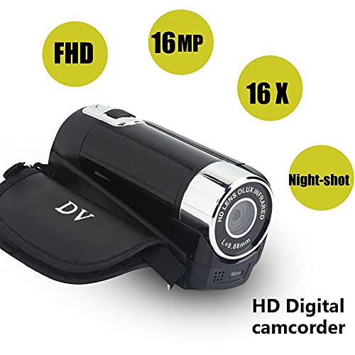 fosa Camera Camcorder, Portable Digital Video Camcorder Handy Camera Full HD 270° Rotation 1080P 16X High Definition Digital Camcorder Video DV Camera Great Kids(Black)