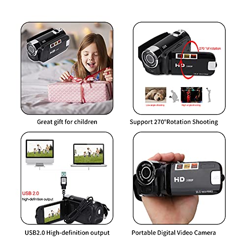 fosa Camera Camcorder, Portable Digital Video Camcorder Handy Camera Full HD 270° Rotation 1080P 16X High Definition Digital Camcorder Video DV Camera Great Kids(Black)